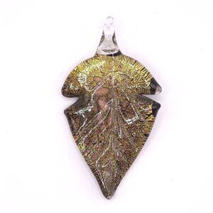 Handcrafted Dichroic Glass Leaf Pendant Unique Artisan Jewelry Necklace